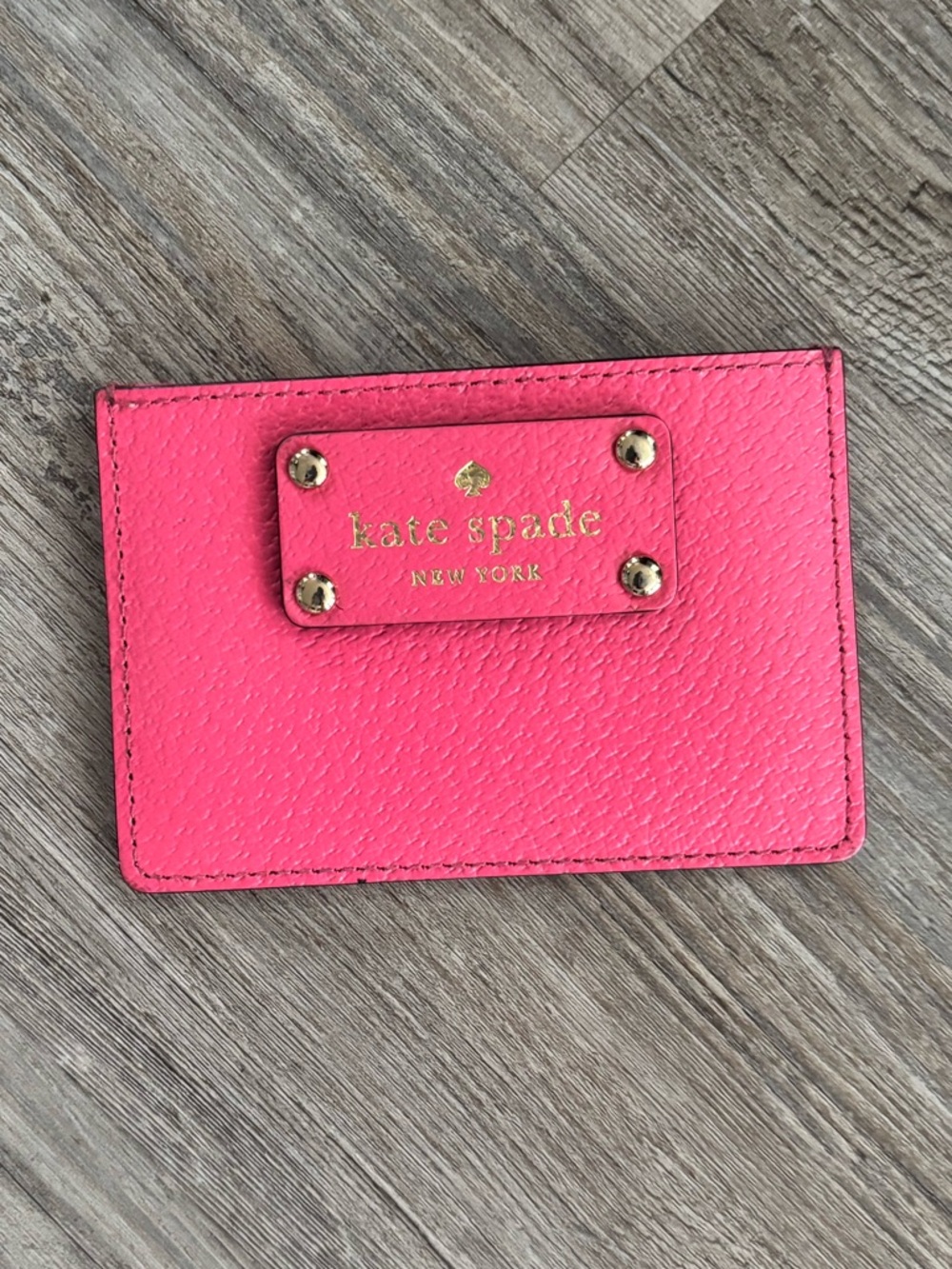 kate spade Hot Pink Leather Card Holder with Gold Plate